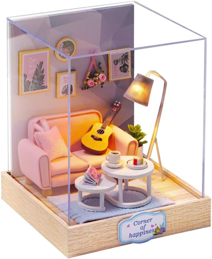 Serene Living: Miniature Cozy Lounge with Guitar & Chic Décor