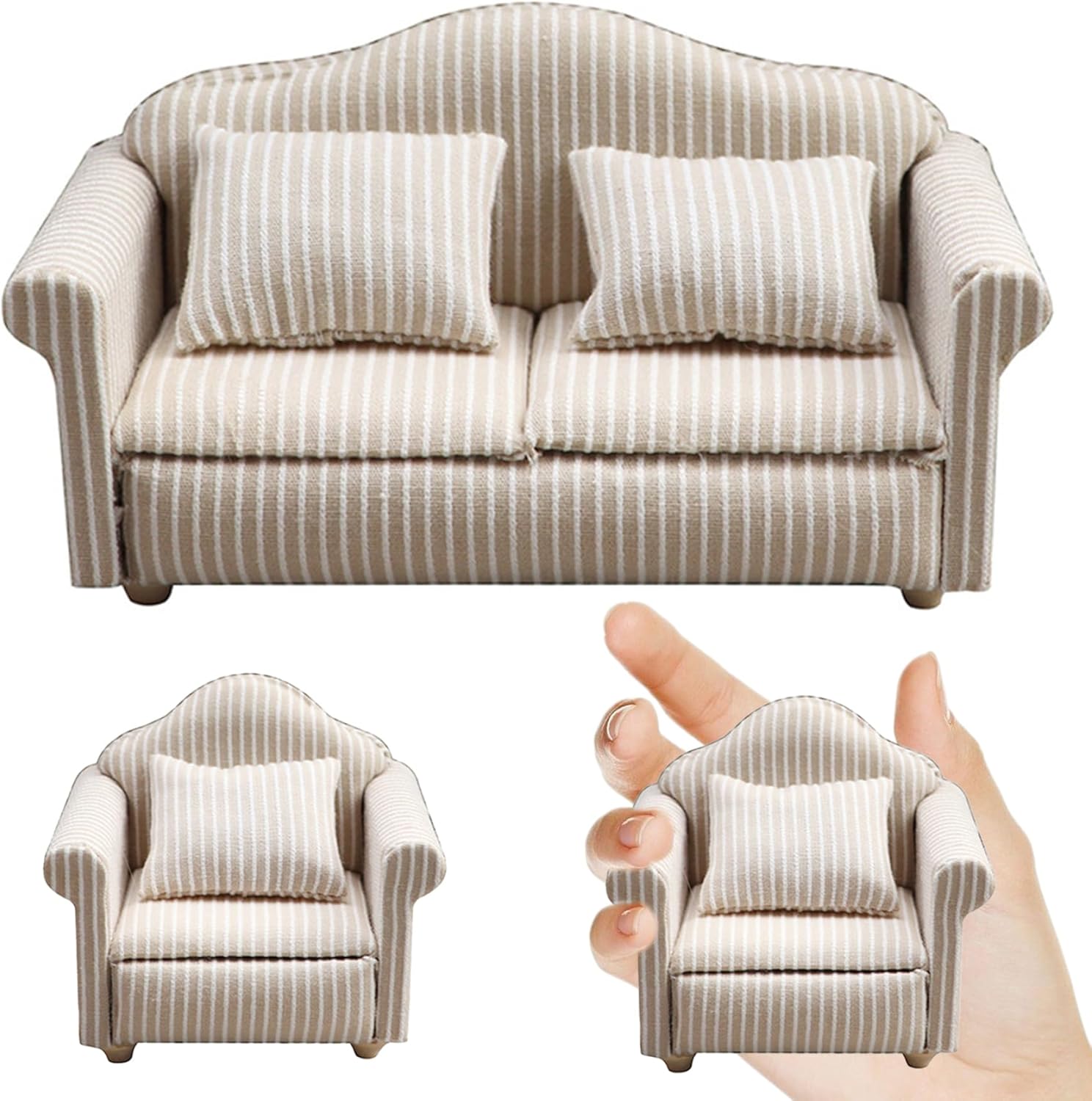 Miniature Dollhouse Sofa Set With Pillow – 3-Piece