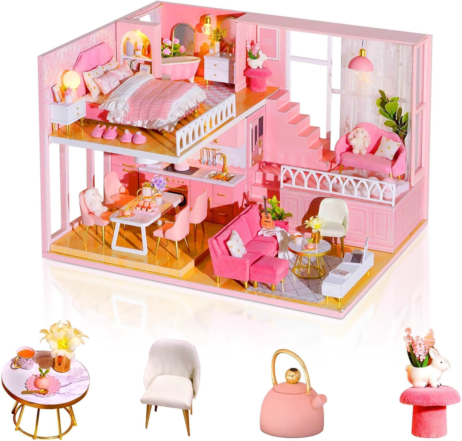 DY Pink Princess Loft Dollhouse 3D Kit