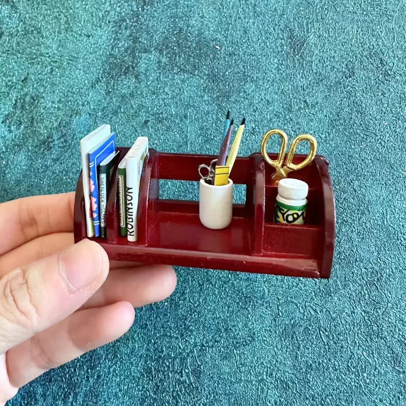 Wooden Desk Organizer - – Dollhouse Study Room Accessory