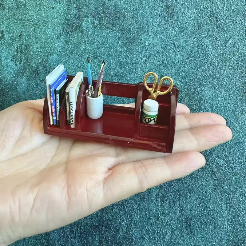 Wooden Desk Organizer - – Dollhouse Study Room Accessory