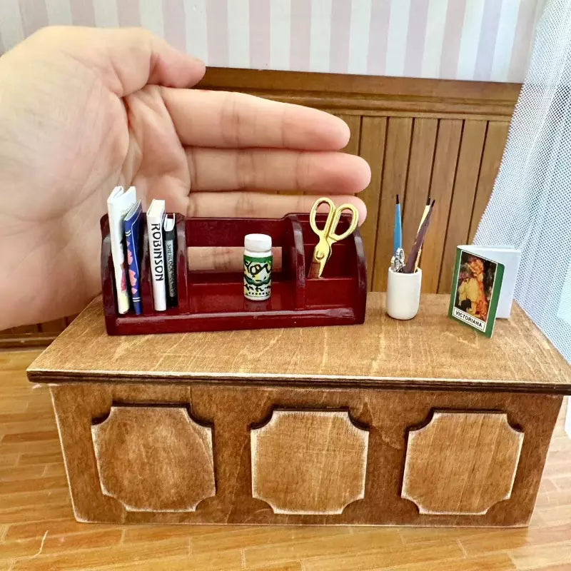 Wooden Desk Organizer - – Dollhouse Study Room Accessory