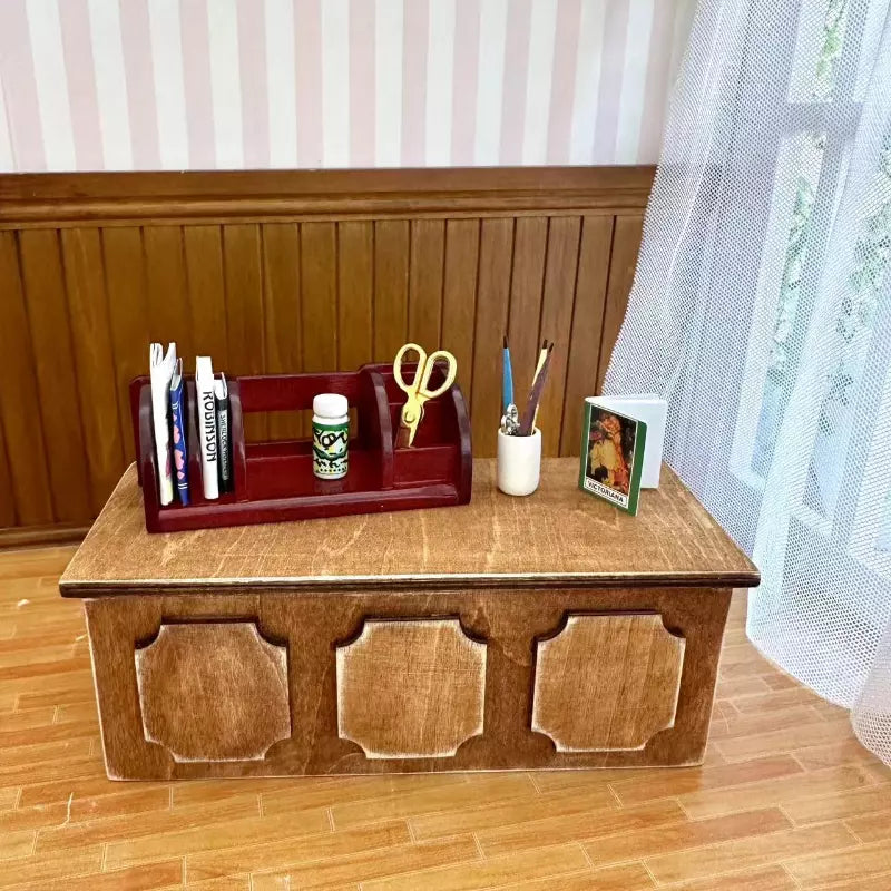 Wooden Desk Organizer - – Dollhouse Study Room Accessory