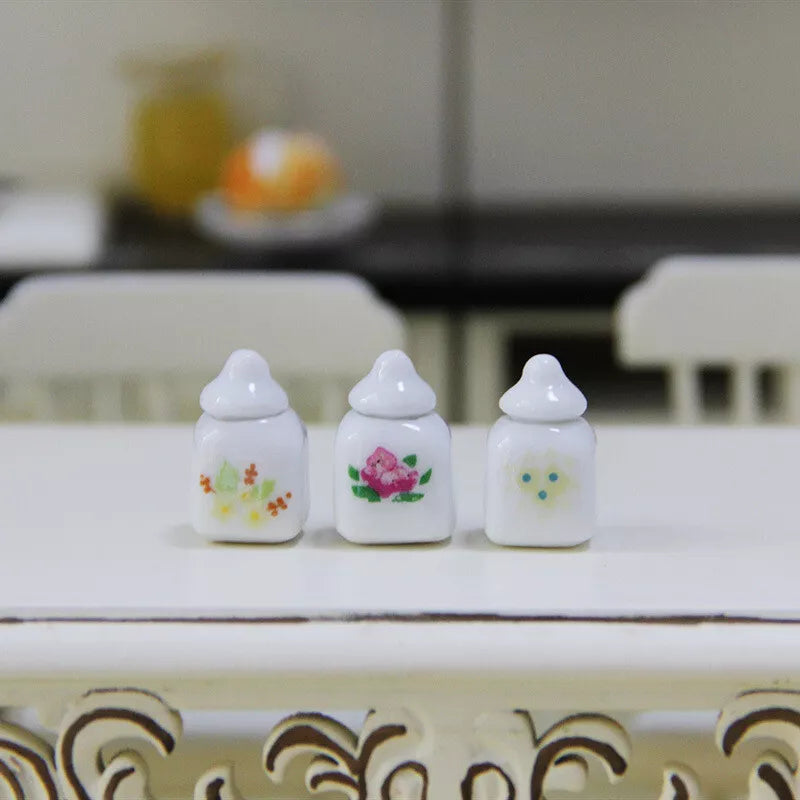 1:12 Scale Miniature Ceramic Seasoning Jar Set – Dollhouse Accessory