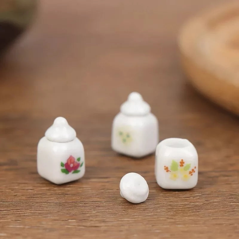 1:12 Scale Miniature Ceramic Seasoning Jar Set – Dollhouse Accessory