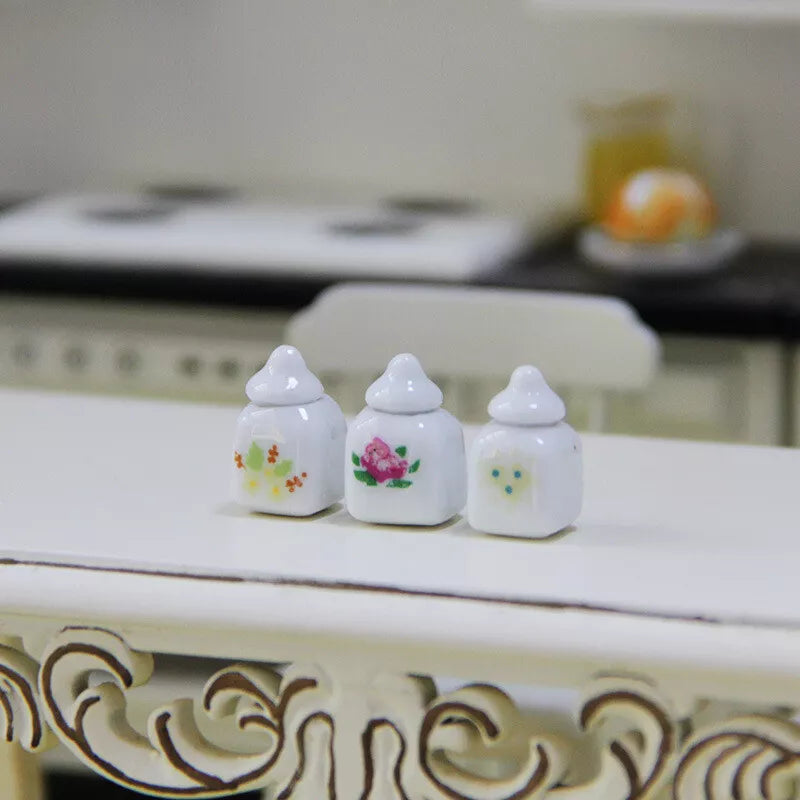 1:12 Scale Miniature Ceramic Seasoning Jar Set – Dollhouse Accessory