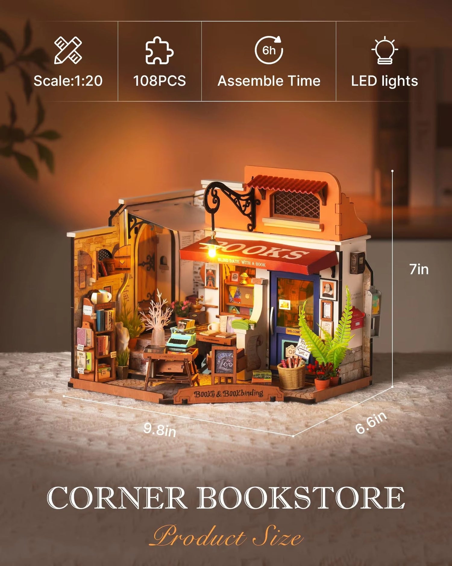 Corner Bookstore DIY Miniature House Kit