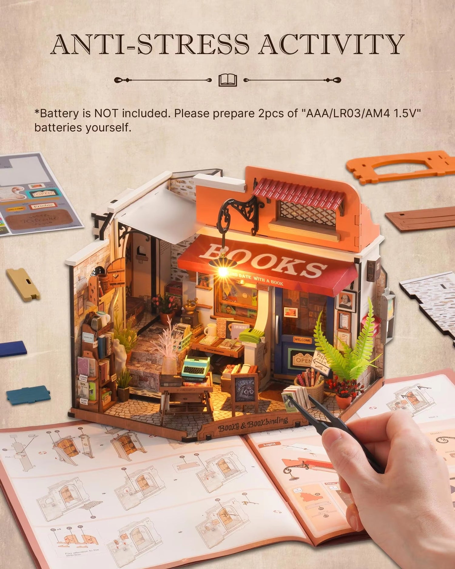 Corner Bookstore DIY Miniature House Kit