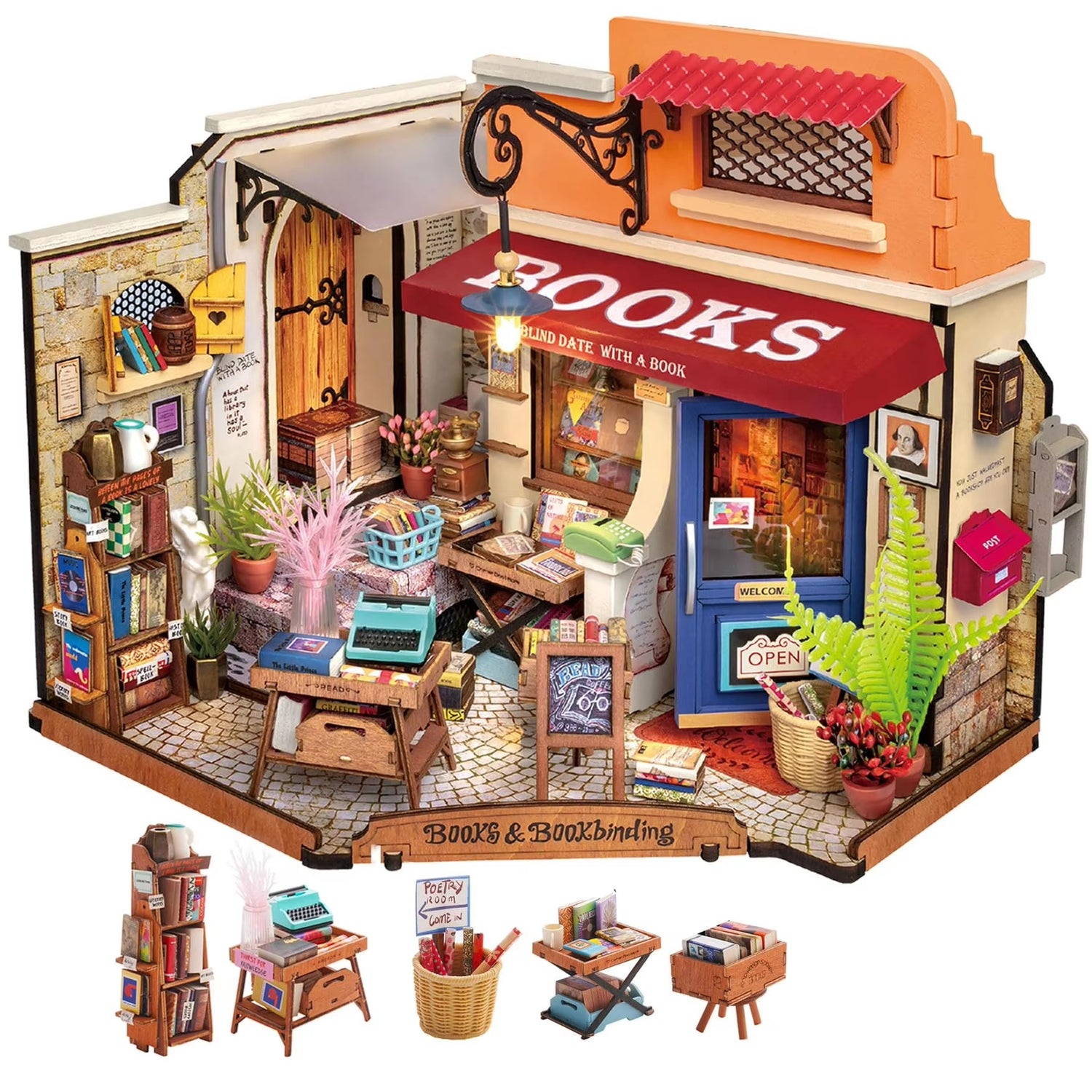 Corner Bookstore DIY Miniature House Kit